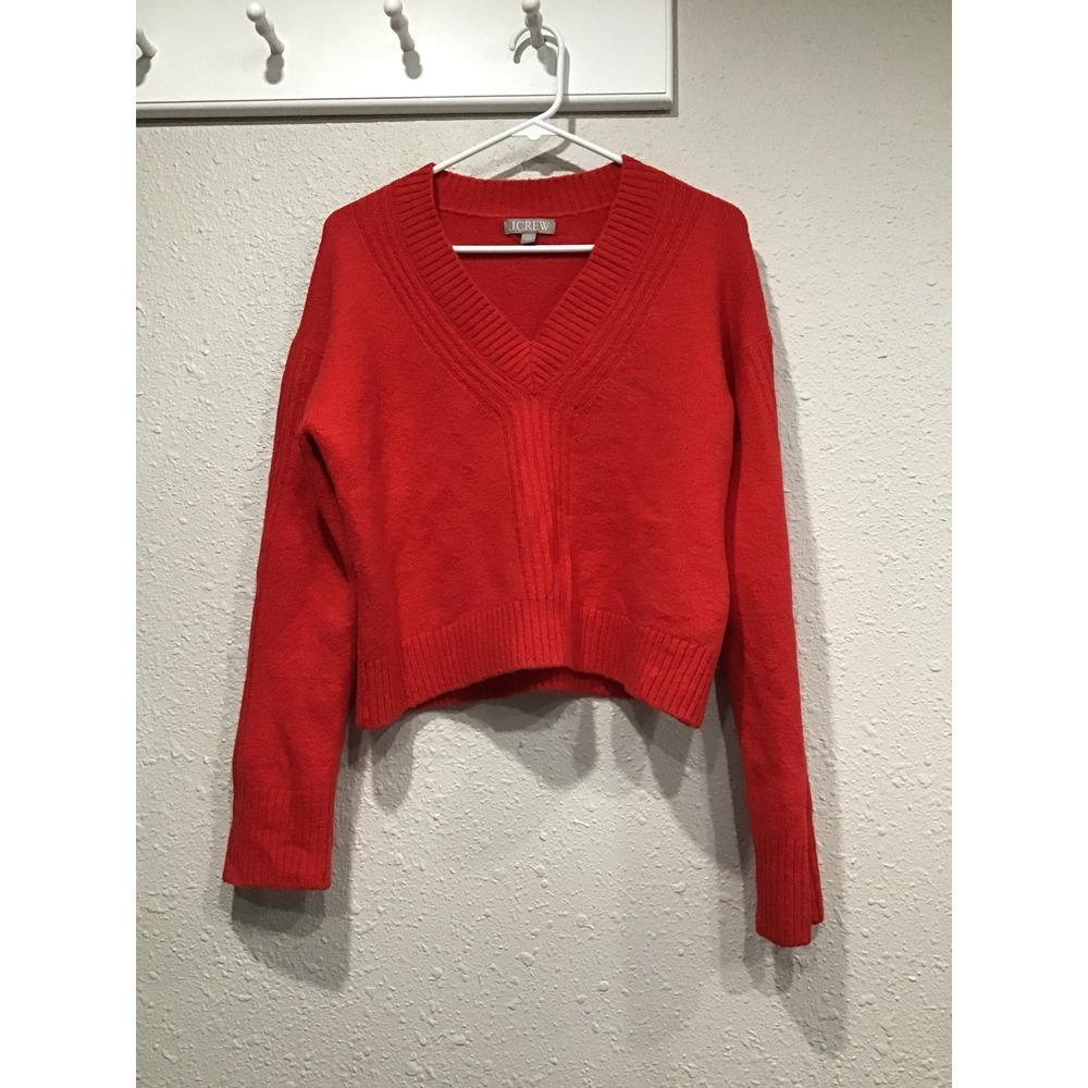 J.Crew Relaxed V-Neck Sweater‎ Supersoft Knit XS Red Merino Alpaca Cozy Preppy